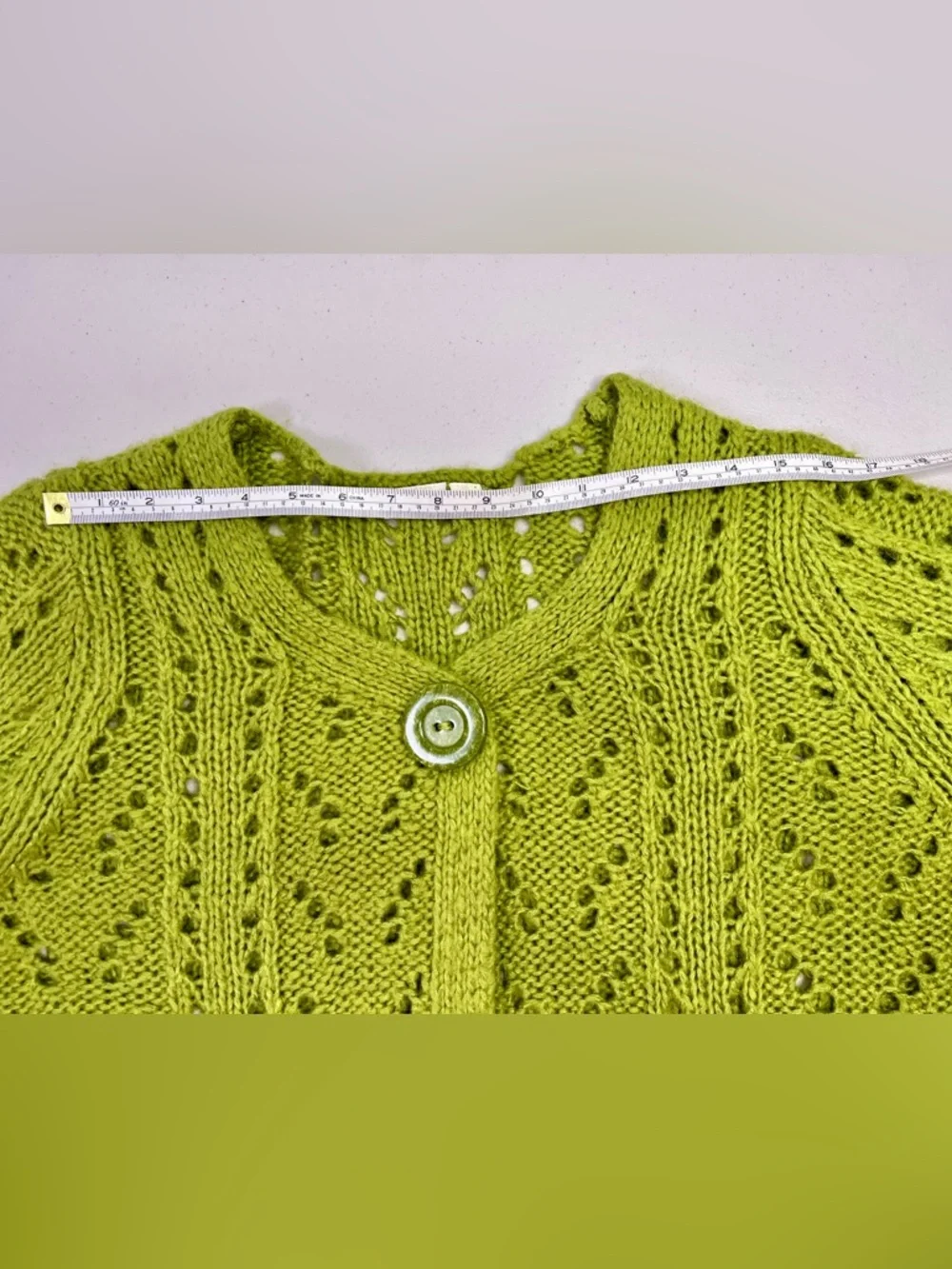 Cato Lime Green Spring, Eyelet Knit Cardigan, XL - Picture 7 of 8